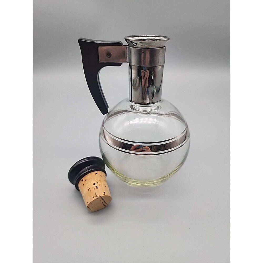 Vintage Inland Glass Silver Trim Coffee Carafe Cork Lid Dorothy Thorpe Style 6” - Picture 7 of 12